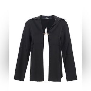 Jacquemus La chemise Notte Open Charm Logo Satin Black Shirt Blouse NWT